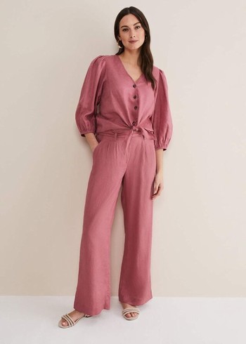 Phase Eight Raven Linen Trousers Rose Australia | WQ1394086